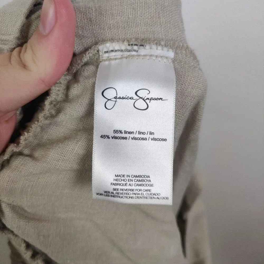Jessica Simpson Womens Wide Leg Linen Blend Pants XL Beige Cargo Coastal Grandma